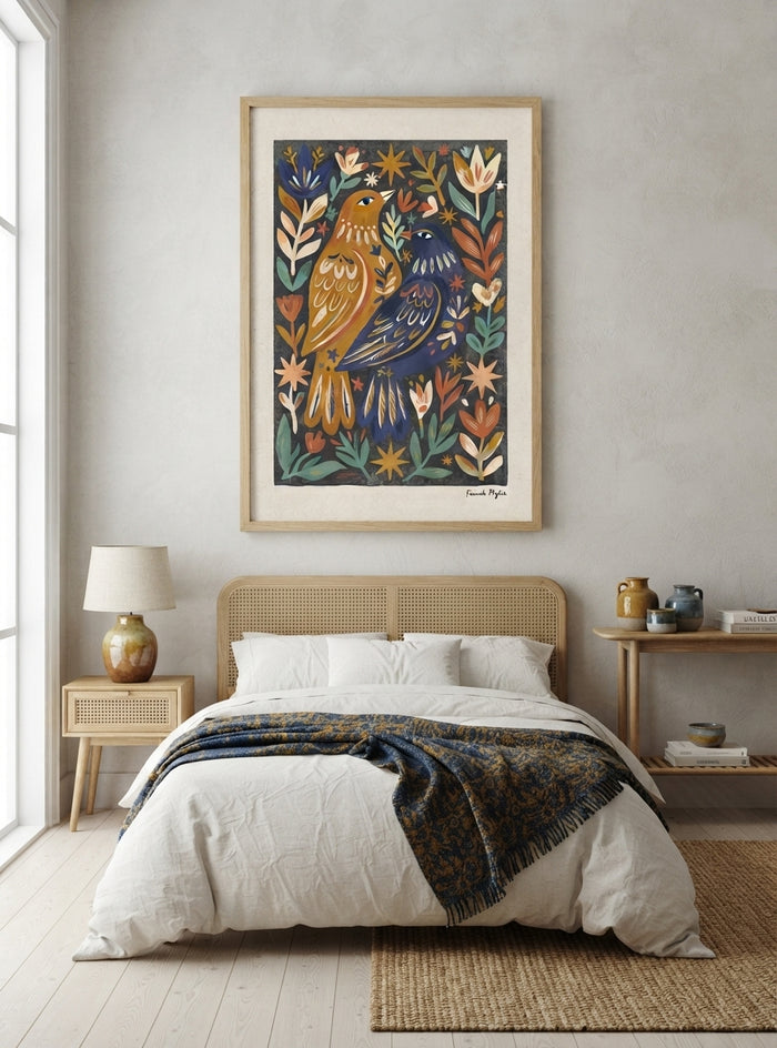 Nordic Reverie | Scandinavian Folk Art Bird Print