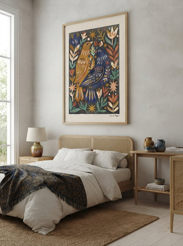 Nordic Reverie | Scandinavian Folk Art Bird Print