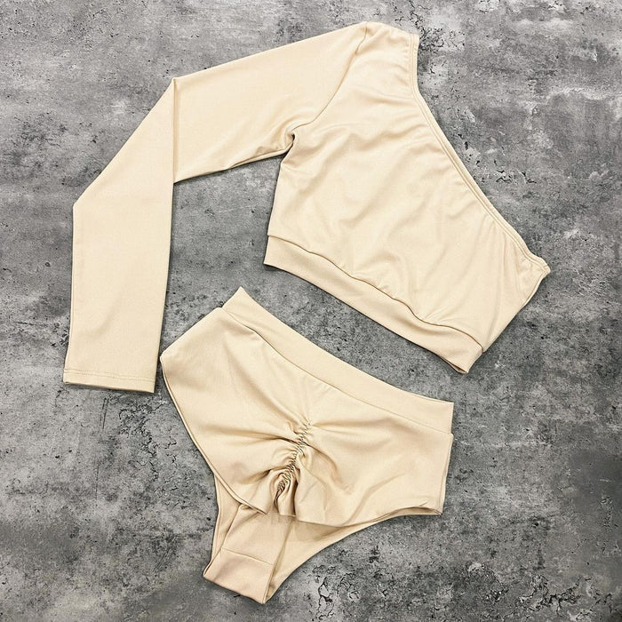 One shoulder top long sleeve and middle waisted panties