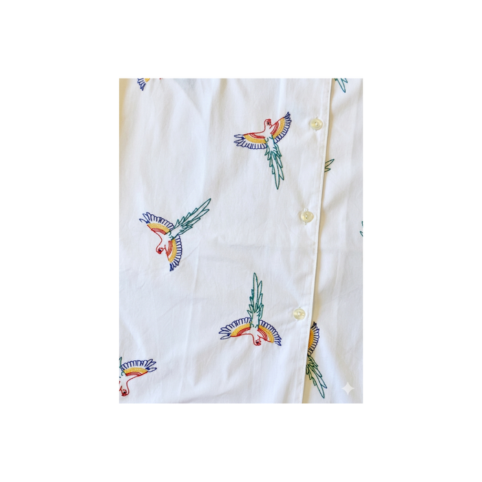 Parrot Hand-Embroidered Cotton PJ Button Down Shirt - X-Large