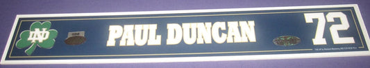 Paul Duncan #72 Notre Dame Game Used Locker Tag - Vintage Indy Sports