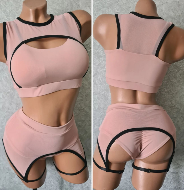 Pole dance costume with garter belt