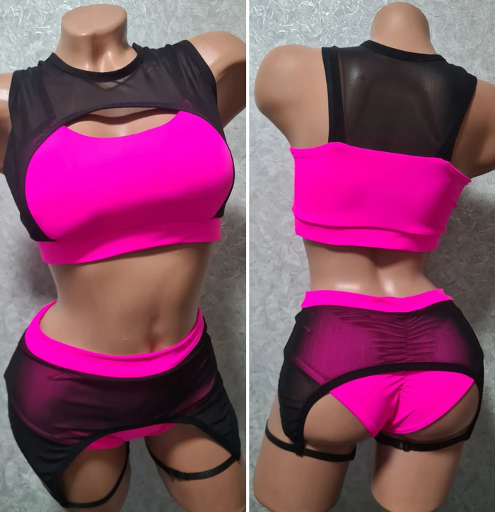 Pole dance costume with garter belt