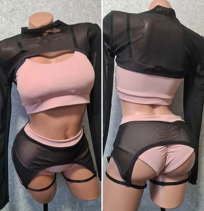 Pole dance costume with garter belt