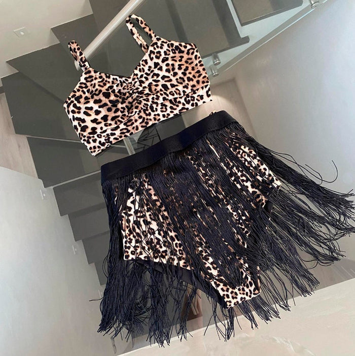 Black Pole dance fringe skirt
