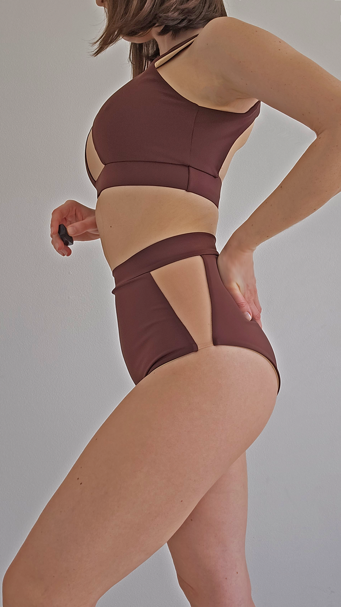 Pole Dance Outfit Set – Costume of Halter Top with Mesh Insert and Shorts