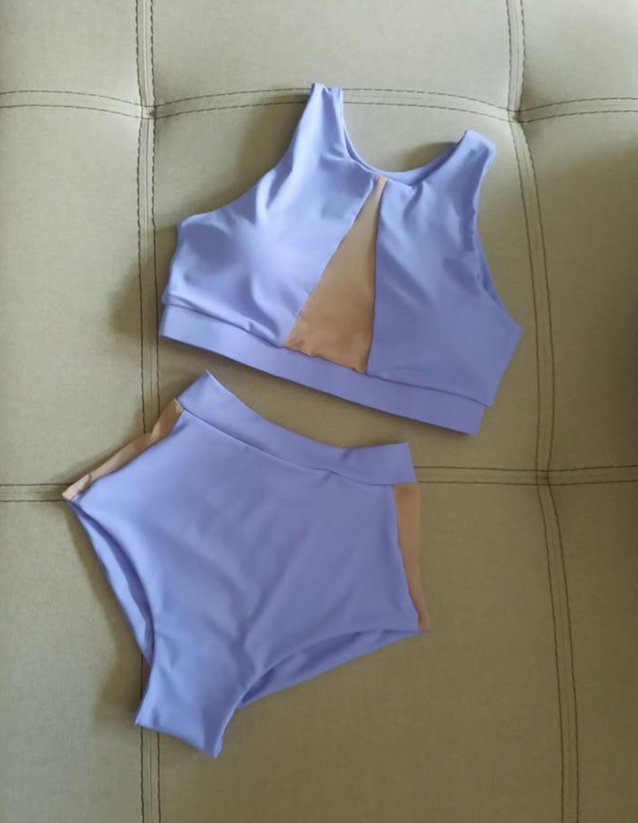Pole Dance Outfit Set – Costume of Halter Top with Mesh Insert and Shorts