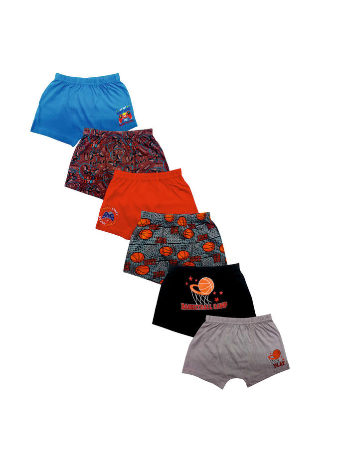 RedRose Boys Cotton Boxer Shorts – Fun Printed & Solid Innerwear (Pack of 6) | JR-504