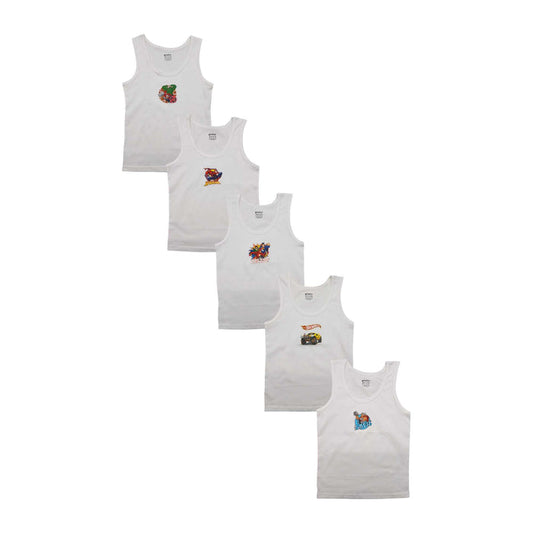 🧒 Redrose Boys Printed Cotton Vests – Pack of 5 | Fun Character Designs | Soft & Breathable | JRV-1005WH