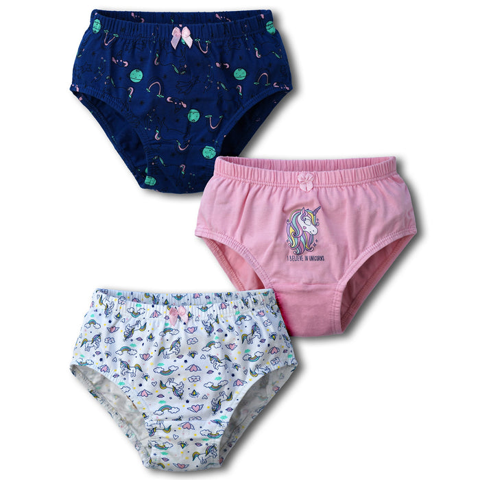 Redrose Girls' Briefs Pack of 3 – Cotton Printed Underwear with Unicorn & Fun Designs | BABY-72