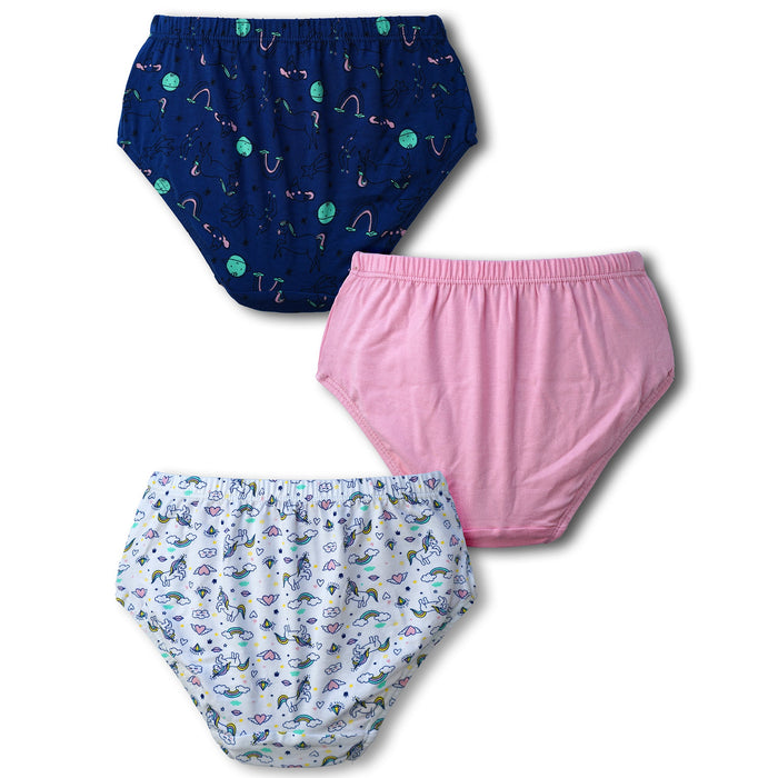 Redrose Girls' Briefs Pack of 3 – Cotton Printed Underwear with Unicorn & Fun Designs | BABY-72