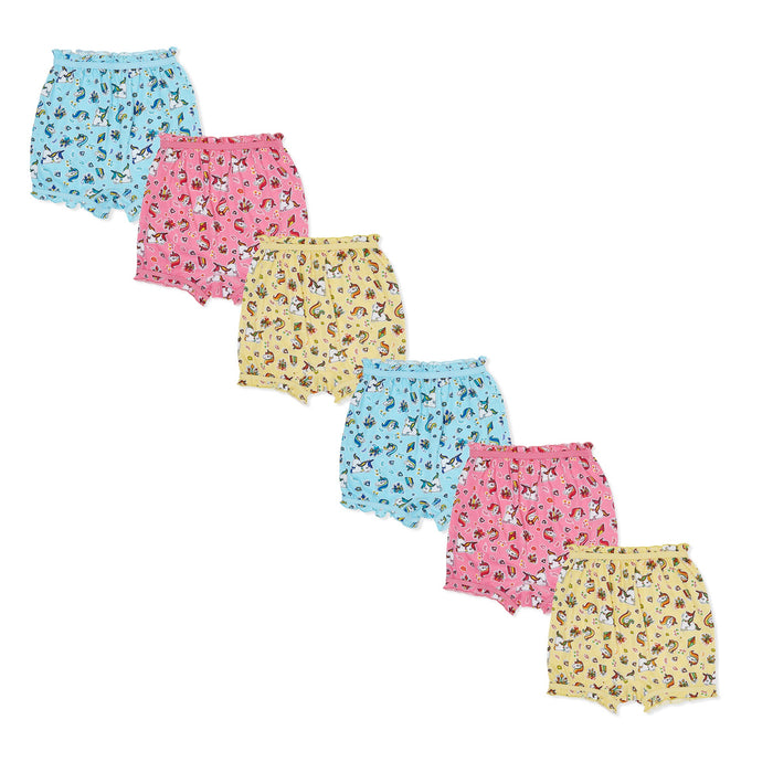 Redrose Girls' Cartoon Print Bloomers – Pack of 6 | Soft Cotton Comfort for Everyday Wear 🦄🌈 | BLM-237