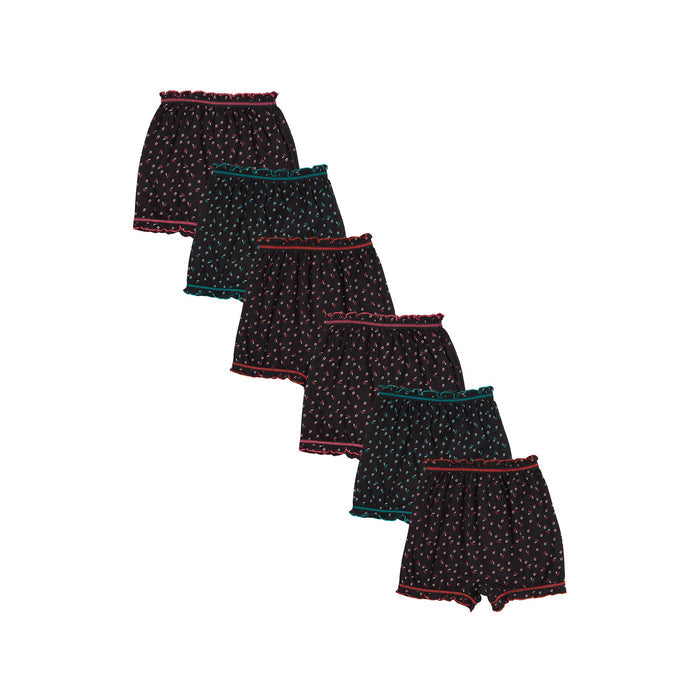 Redrose Girls' Printed Cotton Bloomers – Pack of 6 | Black Base with Frill Hem 🌙✨ | BLM-228