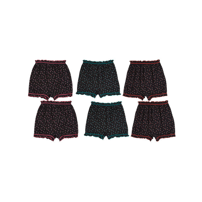 Redrose Girls' Printed Cotton Bloomers – Pack of 6 | Black Base with Frill Hem 🌙✨ | BLM-228