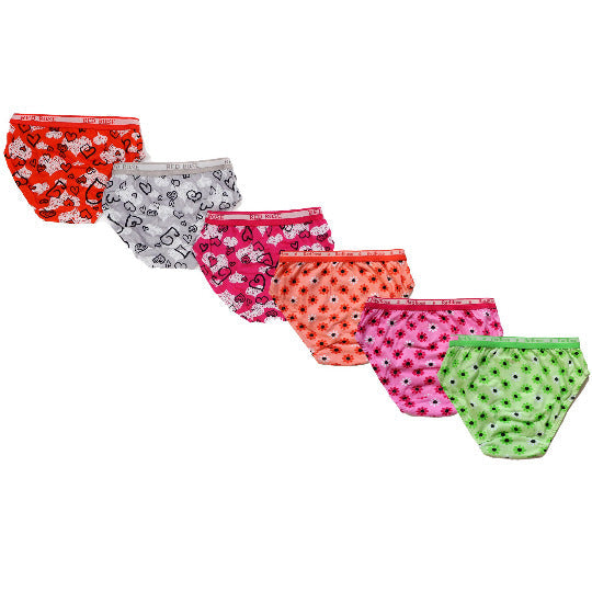 Redrose Girls' Printed Cotton Panties – Pack of 6 | Soft & Colorful Everyday Innerwear | BABY-53