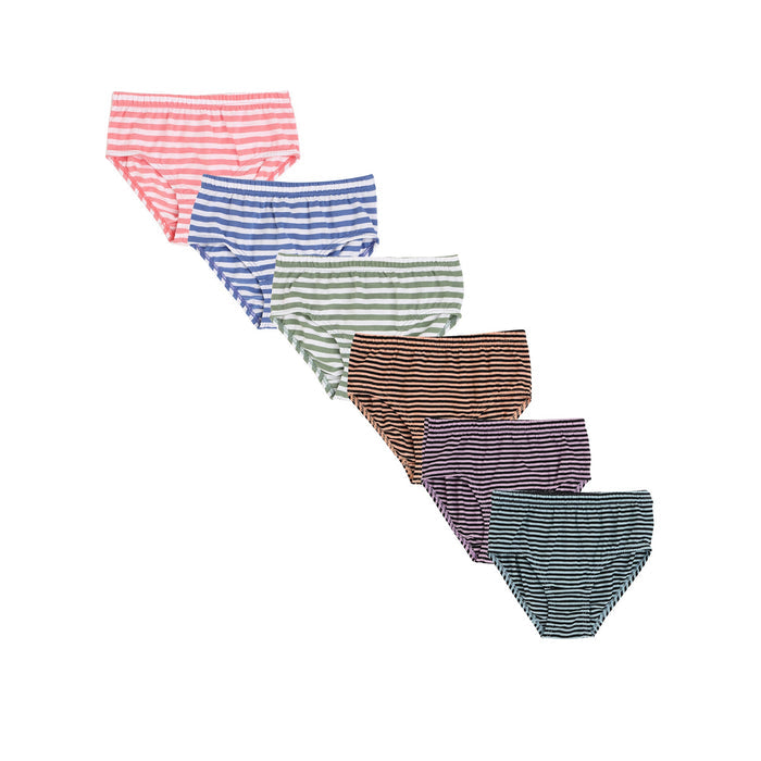 Redrose Girls' Striped Cotton Panties – Pack of 6 | Multicolor Comfort Fit Briefs for Daily Wear | BABY-60