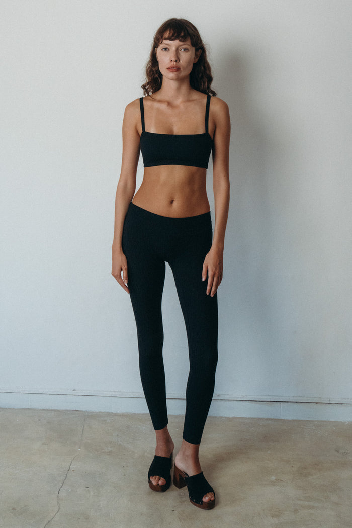 Studio K Rib Leggings in Black – sustainable, soft, and comfortable yoga and lounge wear, available in multiple sizes.