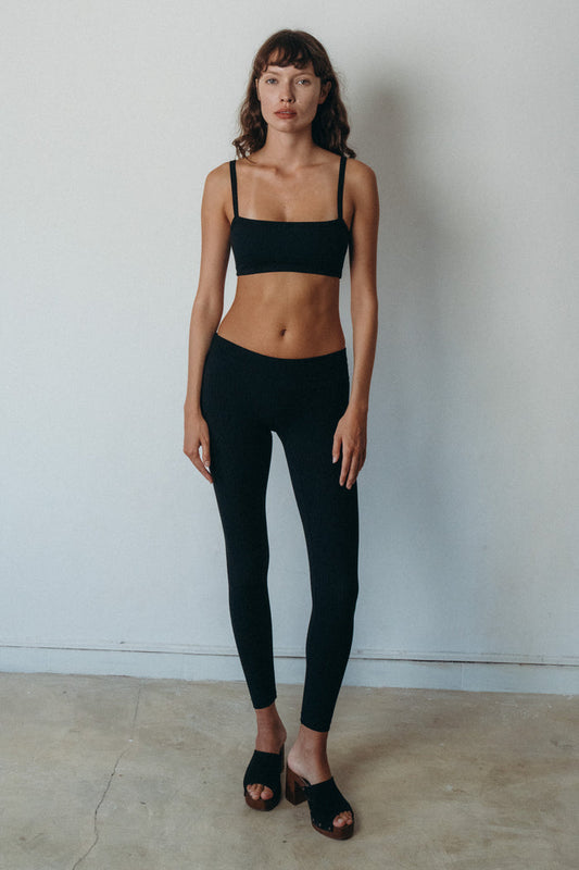 Studio K Rib Leggings in Black – sustainable, soft, and comfortable yoga and lounge wear, available in multiple sizes.