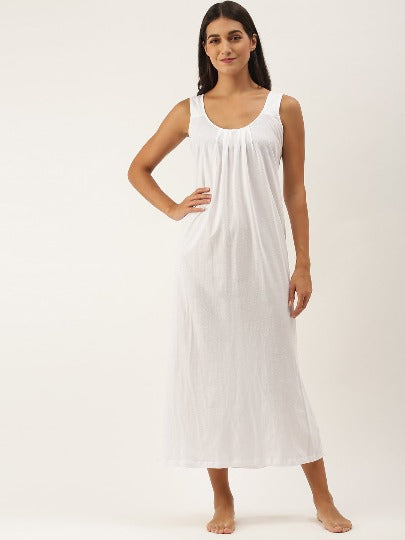 SAJELI Solid Cotton Full-Length Camisole | Maxi Nighty