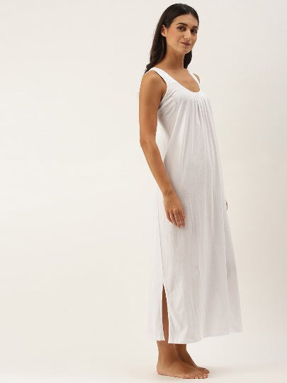 SAJELI Solid Cotton Full-Length Camisole | Maxi Nighty