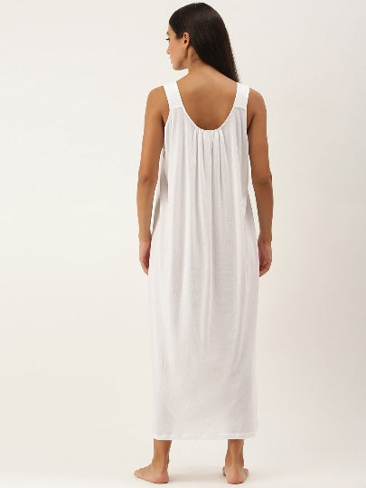SAJELI Solid Cotton Full-Length Camisole | Maxi Nighty