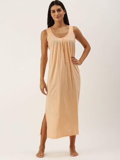 SAJELI Solid Cotton Full-Length Camisole | Maxi Nighty