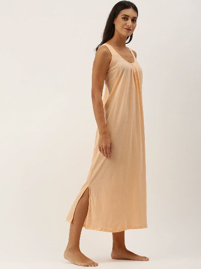 SAJELI Solid Cotton Full-Length Camisole | Maxi Nighty