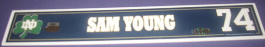 Sam Young #74 Notre Dame Game Used Locker Tag - Vintage Indy Sports