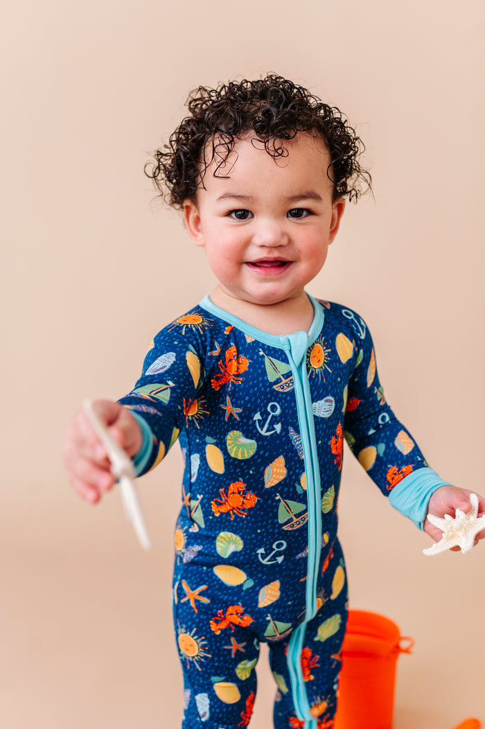 Shell We Go to Bed Blue Convertible Footies
