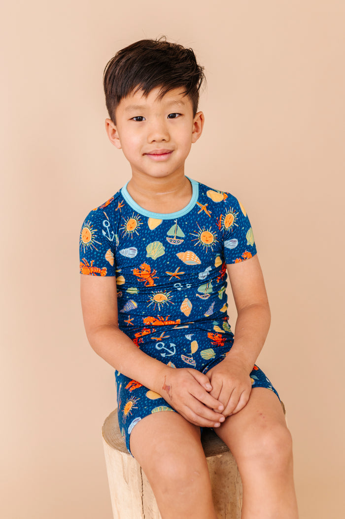 Shell We Go to Bed Blue Short Set Pajamas