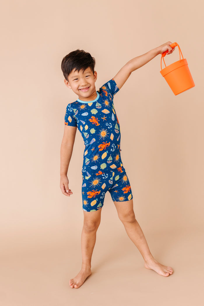 Shell We Go to Bed Blue Short Set Pajamas