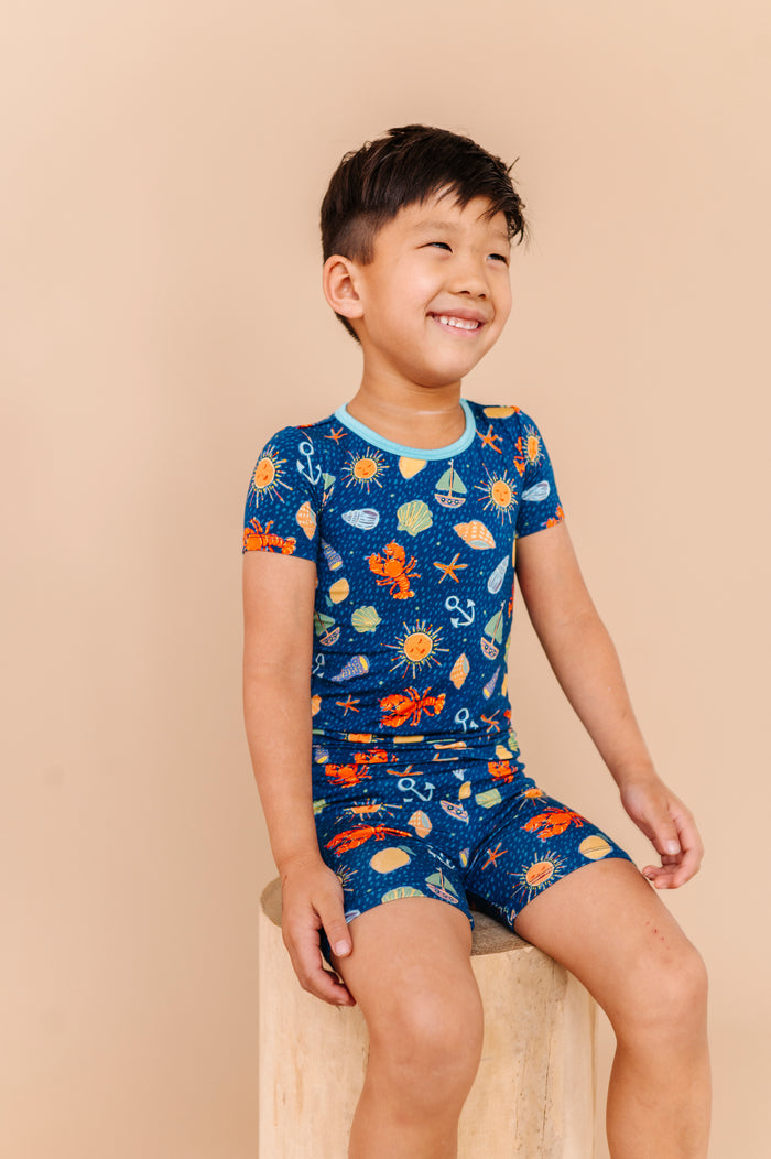Shell We Go to Bed Blue Short Set Pajamas
