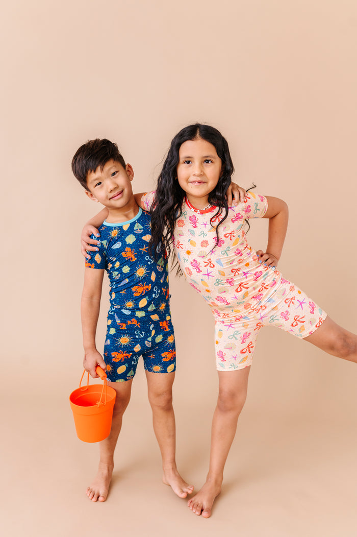 Shell We Go to Bed Blue Short Set Pajamas