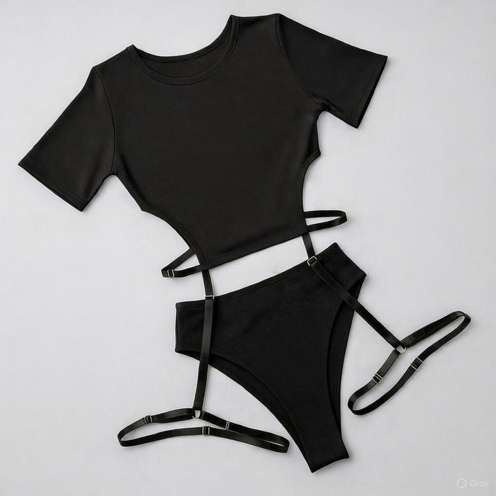 T-shirt with long garters for pole dance and twerk