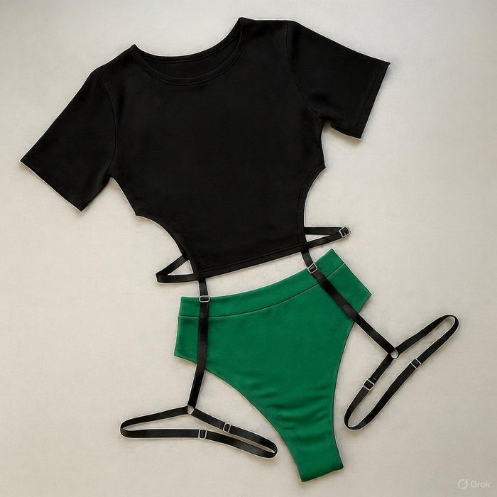 T-shirt with long garters for pole dance and twerk