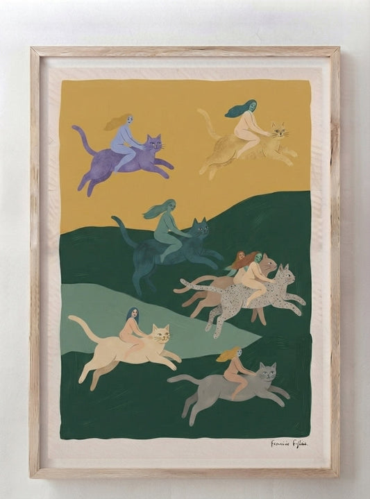 The Cat Riders | Surrealist Cat Wall Art Print