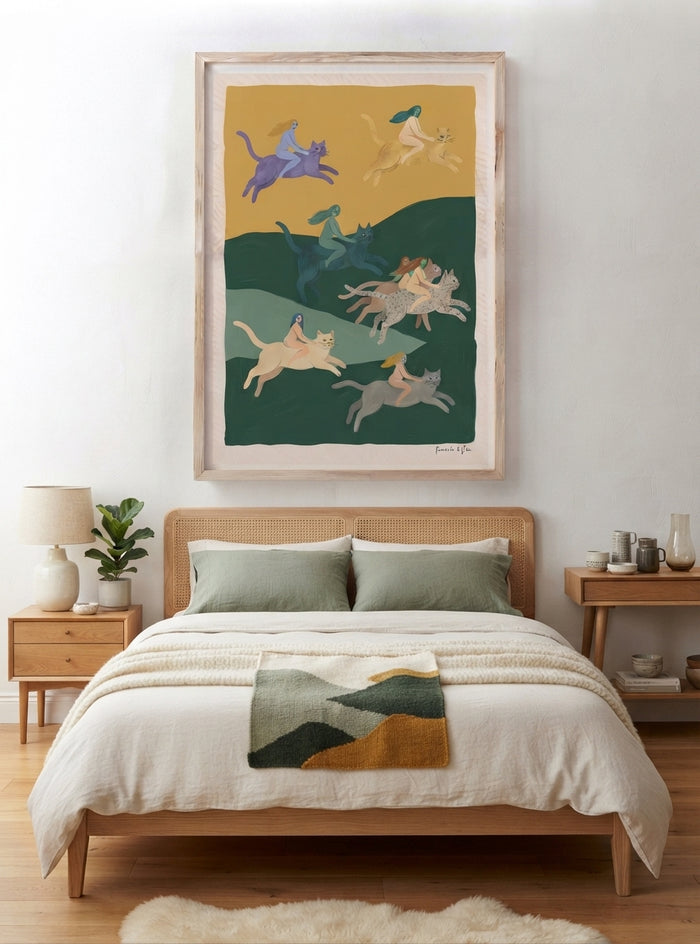 The Cat Riders | Surrealist Cat Wall Art Print