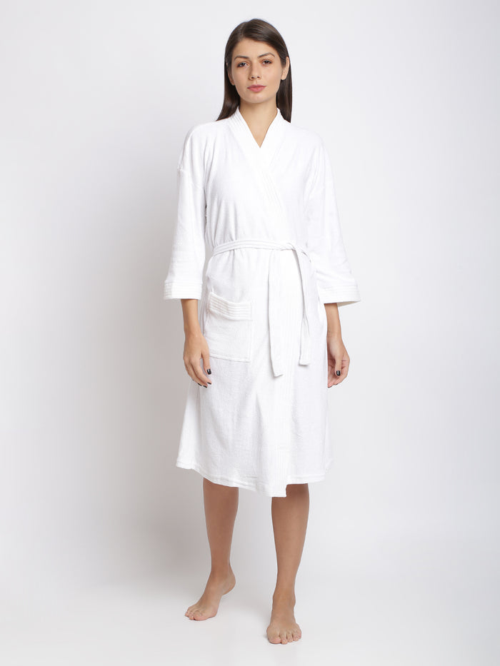 Unisex Soft Knee-Length Bathrobe with Belt, Comfortable Loungewear