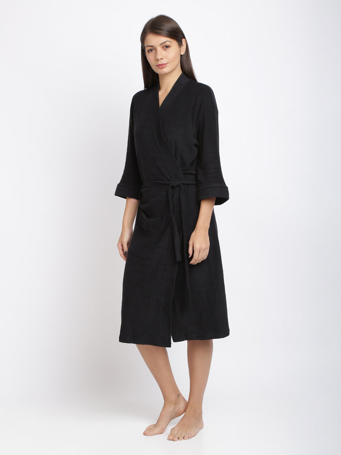 Unisex Soft Knee-Length Bathrobe with Belt, Comfortable Loungewear