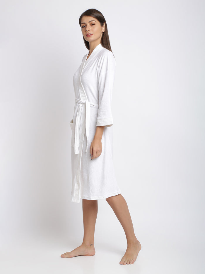 Unisex Soft Knee-Length Bathrobe with Belt, Comfortable Loungewear