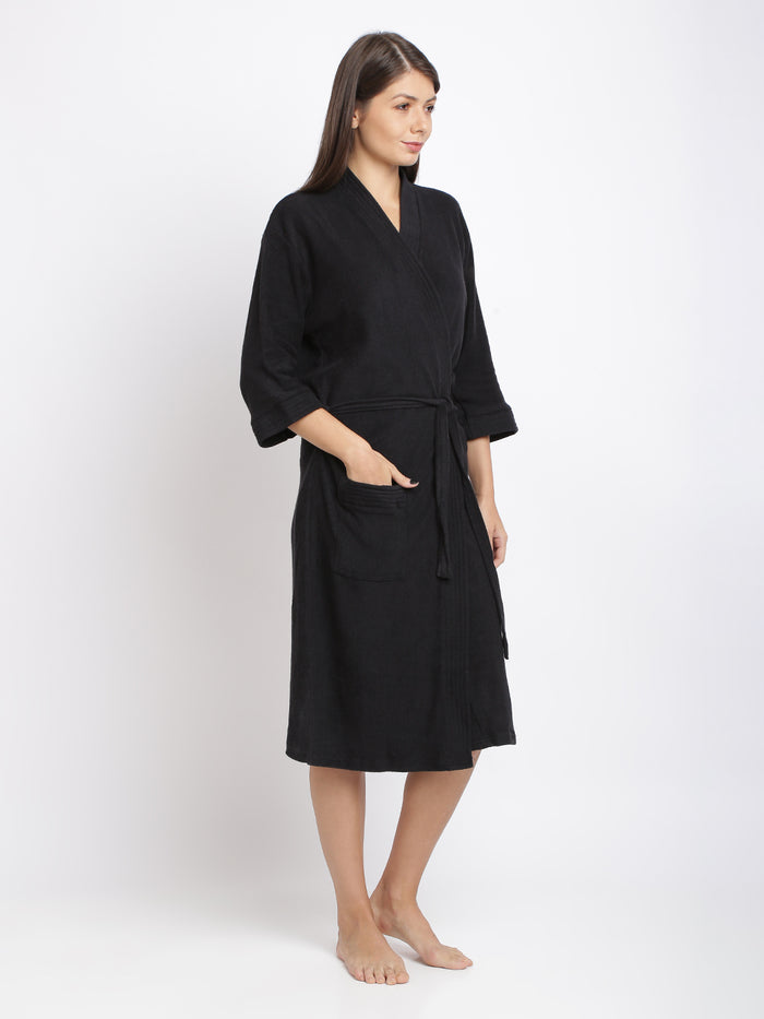 Unisex Soft Knee-Length Bathrobe with Belt, Comfortable Loungewear