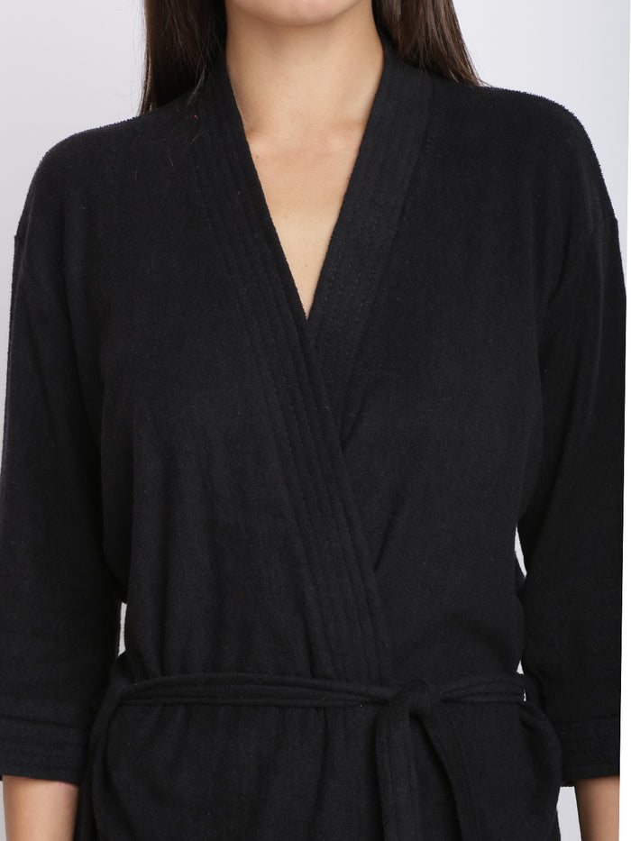 Unisex Soft Knee-Length Bathrobe with Belt, Comfortable Loungewear
