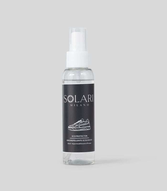 Vegan water-repellent spray by Solari Milano, biodegradable shoe care, made in Italy