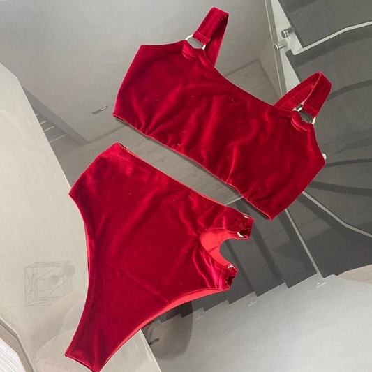 Velvet polewear with decorative rings, Exotic dance wear