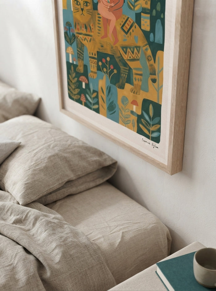 Whimsical Woodland Cat | Folk Art Cat Wall Art Print