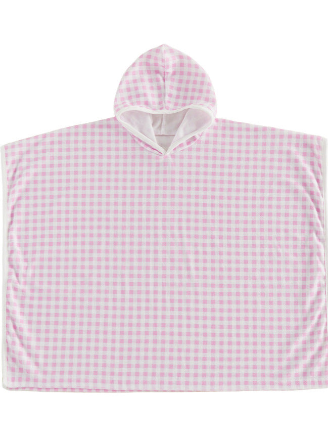 Wholesale 1-6Y Kids Hooded Gingham Poncho Cape Coat, Soft Woven Plaid Casual Lightweight Children Cloak Outerwear