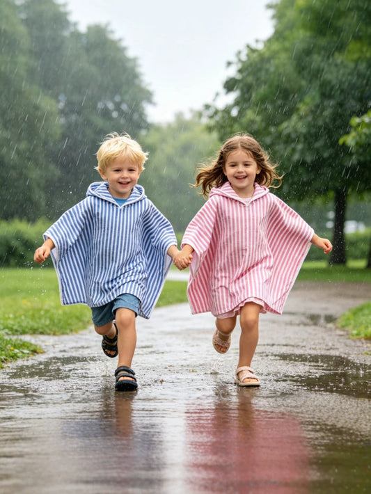 Wholesale 1-6Y Kids Striped Hooded Cape Coat, Unisex Soft Knit Casual Poncho Outerwear