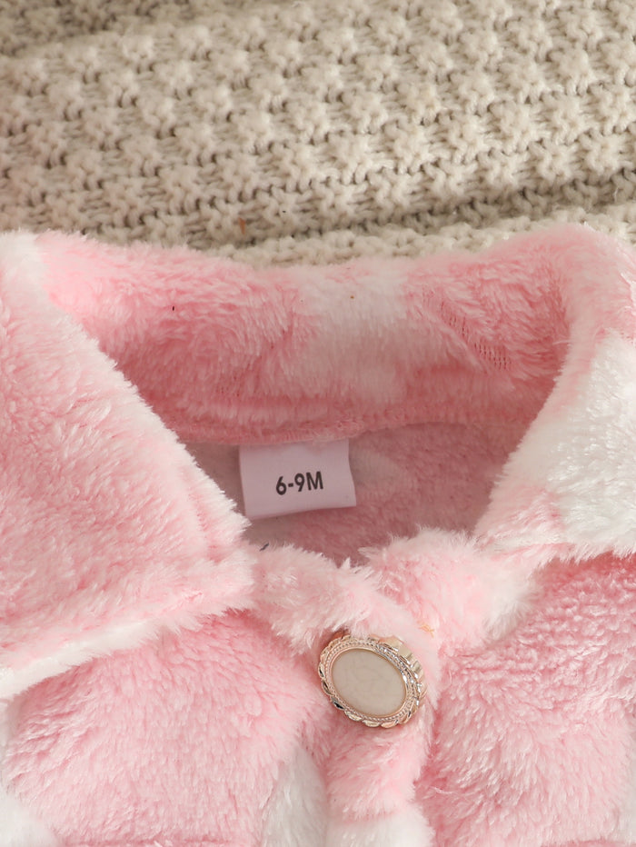 Wholesale 6M-3T Girls 2Pcs Star Fleece Jacket & Rib Knit Dress Outfit Set, Soft Fluffy Plush Toddler Winter Clothing Set
