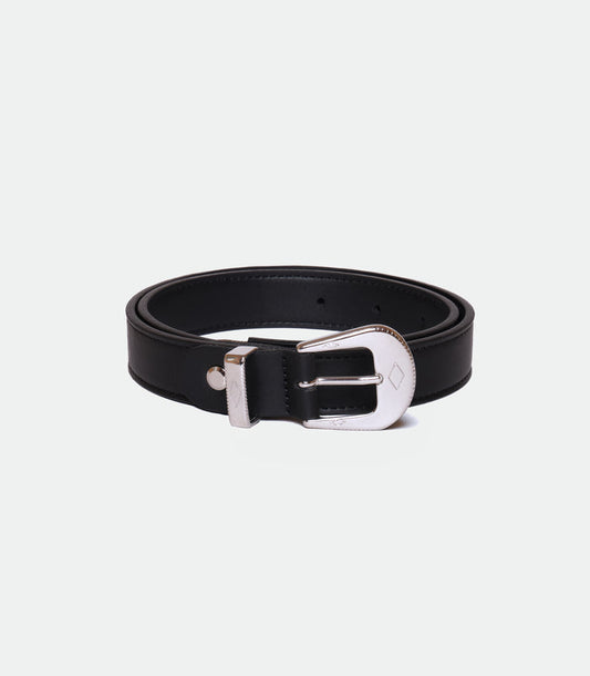 Black women's vegan belt with rock buckle by Solari Milano, handmade in Italy