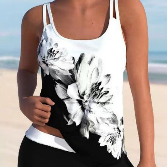 Women's Ink Print Split Tankini Swimsuit